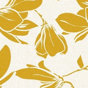 Magnolia Garden Floral - Textured Ivory and Golden Yellow Large