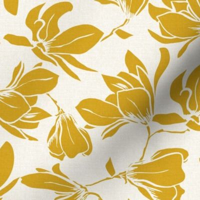 Magnolia Garden Floral - Textured Ivory and Golden Yellow Regular