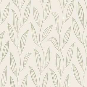 vines with leaves _ creamy white_ light sage green _ hand drawn botanical foliage