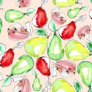 Vibrant Watercolor Pears - Juicy Fruits in Peachy Background