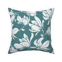 Magnolia Garden Floral - Textured Teal White Large 