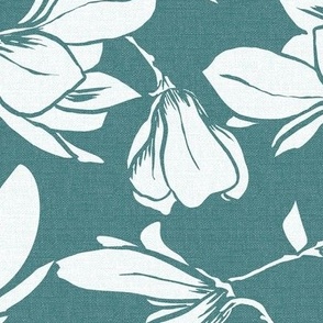 Magnolia Garden Floral - Textured Teal White Large 