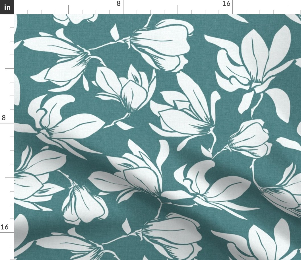 Magnolia Garden Floral - Textured Teal White Large 