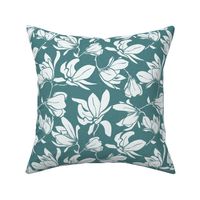 Magnolia Garden Floral - Textured Teal White Regular