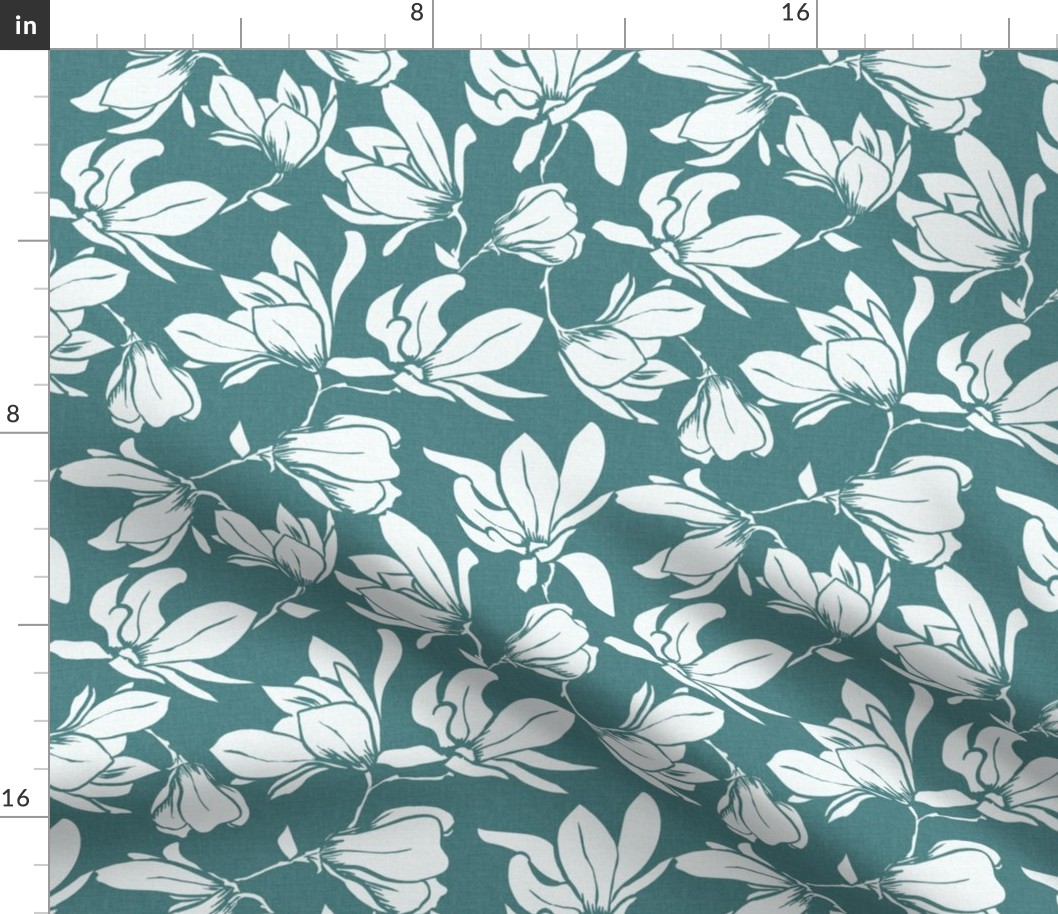 Magnolia Garden Floral - Textured Teal White Regular