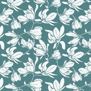 Magnolia Garden Floral - Textured Teal White Small