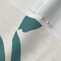 Magnolia Garden Floral - Textured Ivory and Teal Jumbo