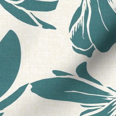 Magnolia Garden Floral - Textured Ivory and Teal Jumbo