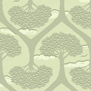conjoined trees wallpaper pale green 