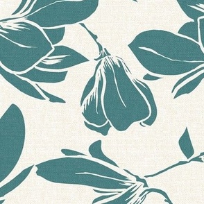 Magnolia Garden Floral - Textured Ivory and Teal Large