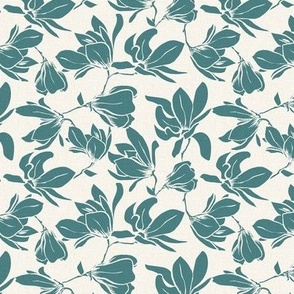 Magnolia Garden Floral - Textured Ivory and Teal Small