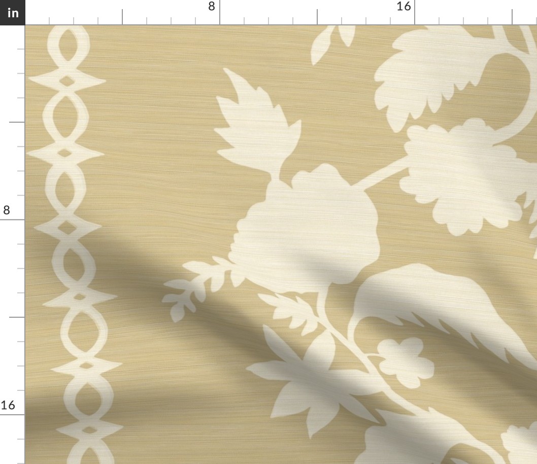 Grasscloth Texture Courtney Block Print Cream onWaterbury Cream 