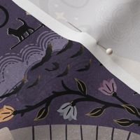 Witches cats visit haunted mansions and cemeteries at night - goth, witch, halloween, spooky, ghosts - purple - extra large