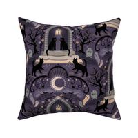 Witches cats visit haunted mansions and cemeteries at night - goth, witch, halloween, spooky, ghosts - purple - large