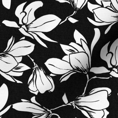 Magnolia Garden Floral - Textured Black and White Regular