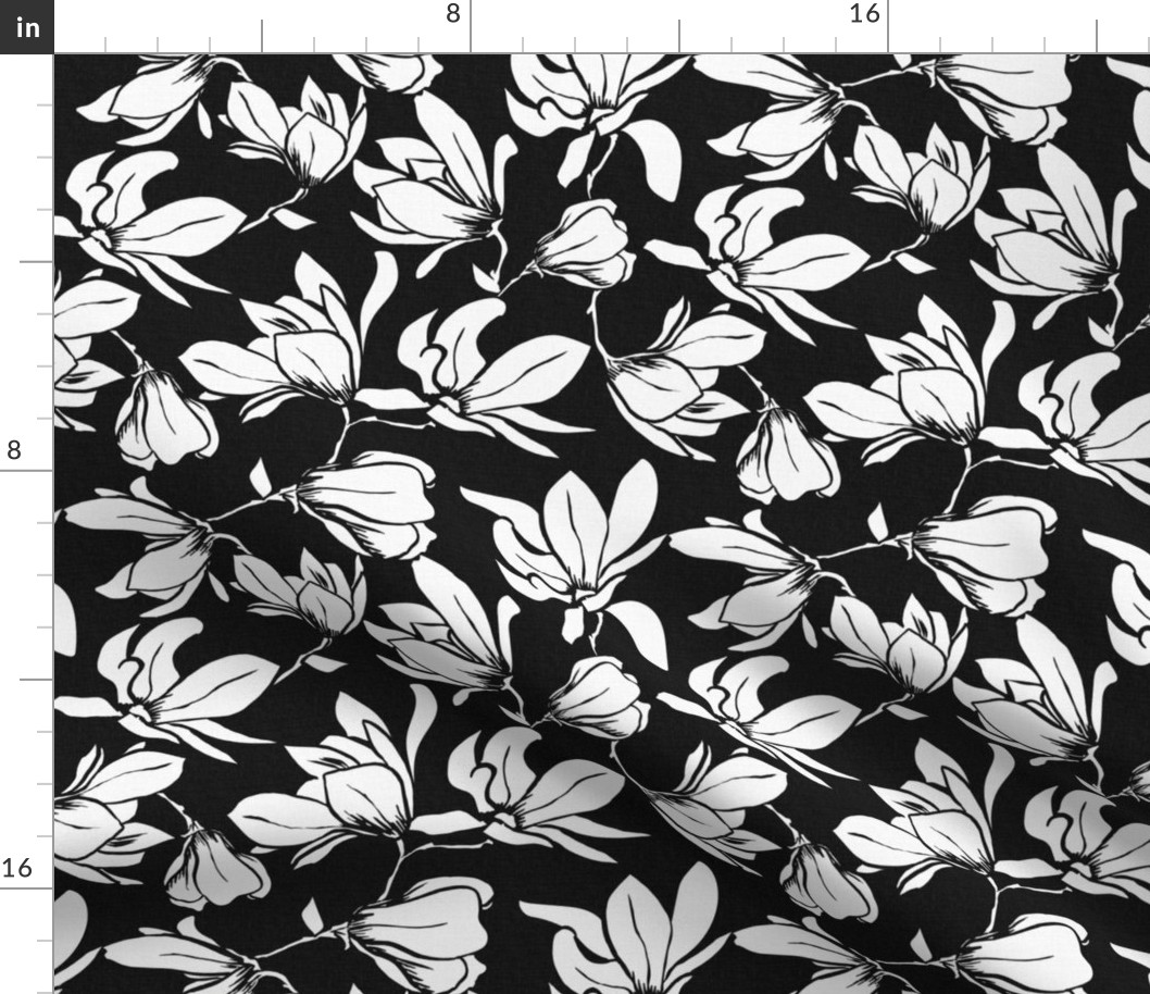 Magnolia Garden Floral - Textured Black and White Regular