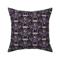 Witches cats visit haunted mansions and cemeteries at night - goth, witch, halloween, spooky, ghosts - purple - small