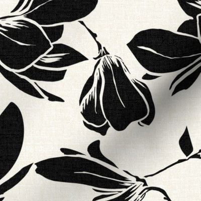 Magnolia Garden Floral - Textured Ivory and Black Large