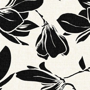 Magnolia Garden Floral - Textured Ivory and Black Large