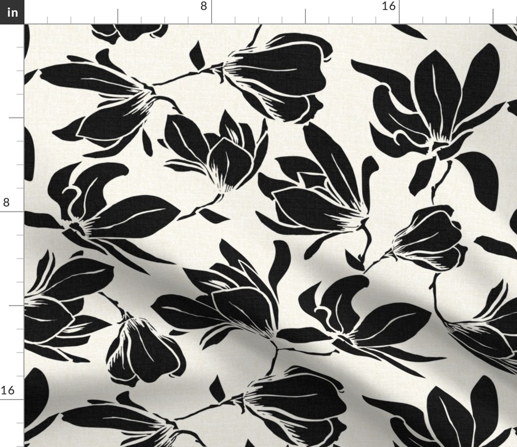 Magnolia Garden Floral - Textured Ivory and Black Large