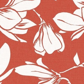 Magnolia Garden Floral - Textured Terra Cotta Red White Large
