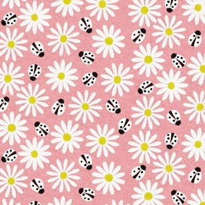 Ladybirds and Daisies on Pink Medium