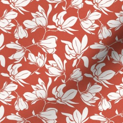 Magnolia Garden Floral - Textured Terra Cotta Red White Small