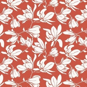 Magnolia Garden Floral - Textured Terra Cotta Red White Small