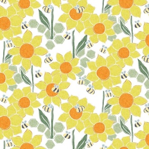 Spring Bees and Sunflowers Green Honeycomb Medium