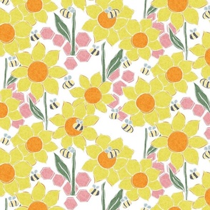Spring Bees and Sunflowers Pink Honeycomb Medium