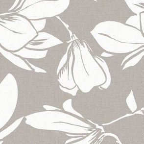 Magnolia Garden Floral - Textured Taupe White Large