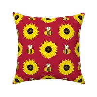 Sunflowers - Bees and Flowers on Red