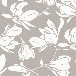 Magnolia Garden Floral - Textured Taupe White Regular