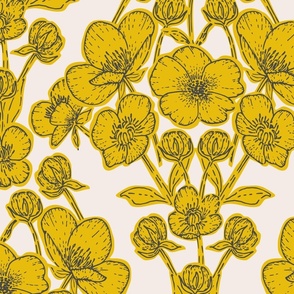 Buttercup Wildflower Damask Yellow Large