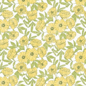 Shabby Chic Vintage Peonies Lemon Yellow Medium