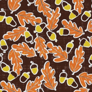 Fallen Autumn Oak Leaves and Acorns in Brown and Orange Large