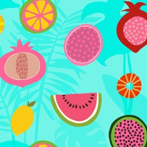  Tropical Fruit Fiesta  Summer Pattern On Turquoise