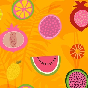  Tropical Fruit Fiesta Summer Pattern On Orange