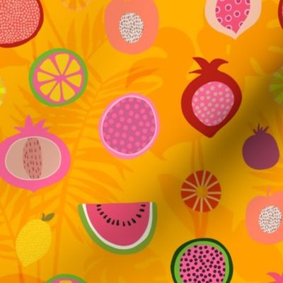  Tropical Fruit Fiesta Summer Pattern On Orange