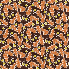 Fallen Autumn Oak Leaves and Acorns in Brown and Orange Medium