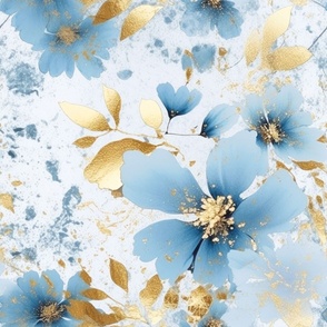 Blue floral gold leaf