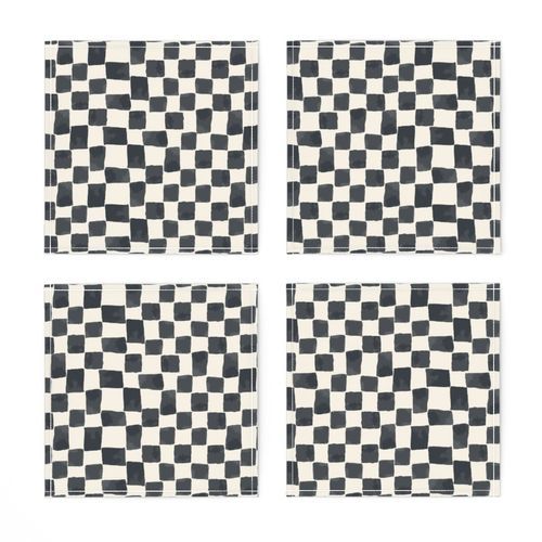 Hand Painted Watercolor Checkers in Black and Off White, 90s Checkerboard 