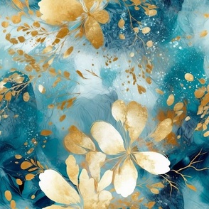 Gold floral on blue
