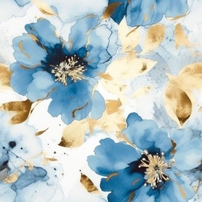 watercolour floral blue and gold