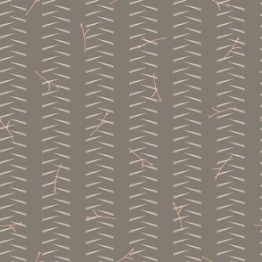 hand-drawn flower thorns in vertical lines on dark brown, muted colors