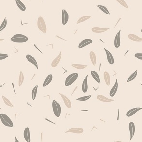 hand-drawn light olive leaves on light apricot beige 