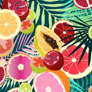 Bright and colorful tropical fruits dark blue background-01