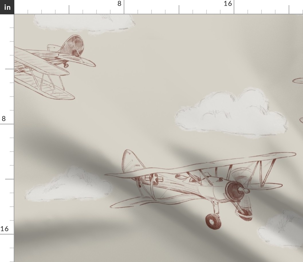 Sketched Vintage Airplanes Large Print