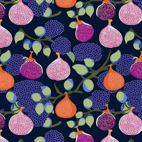 Figs - Fresh Fruit Print in Purple, Violet and Mauve 