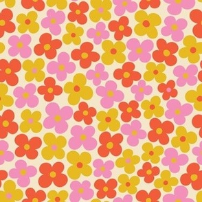 Tropical Paradise - Fun Hippie Flowers - Retro 60s Pink + Orange